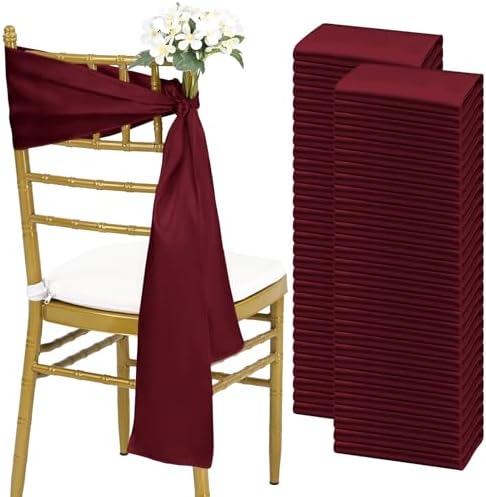 fani 60 PCS Satin Chair Sashes, 7x78 Inch, Burgundy by fani