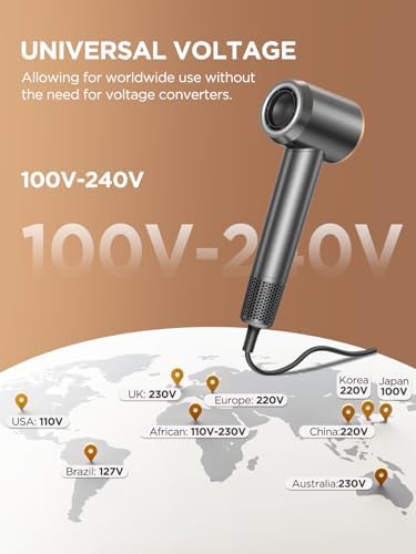 Dual Voltage Travel Hair Dryer with Diffuser, High-Speed Ionic Blow Dryer for Women, Fast Drying, Low Noise, Lightweight, No Heat Damage, European Travel 110V-120V/220V-240V - Image 2