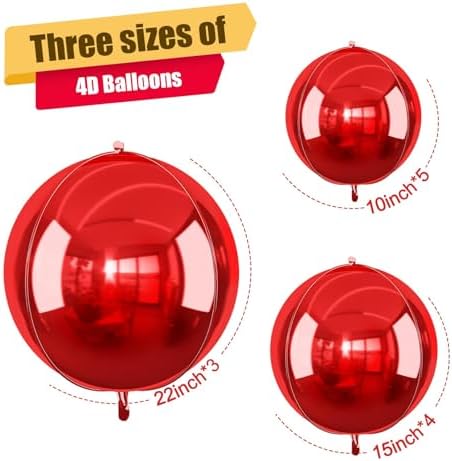 12PCS Metallic Red Round Foil Balloons 22" 15" 10" Large Chrome Red Balloon - Image 2