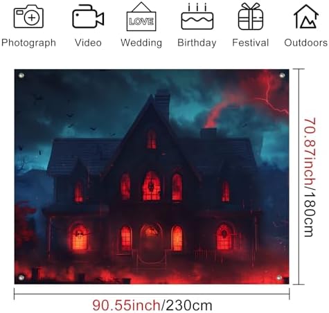 BlissYard Halloween Party Backdrop Haunted House Moon Scene 8x6ft - Image 3