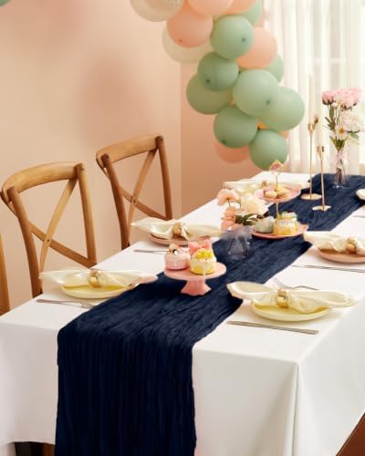 Pureegg 2 Pack Cheesecloth Table Runner 120 Inch Navy Blue - Image 6