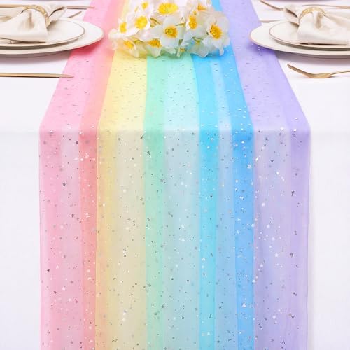 8 Pcs Pastel Rainbow Table Runners 29 x 70 in Rainbow Tablecloth - Image 3