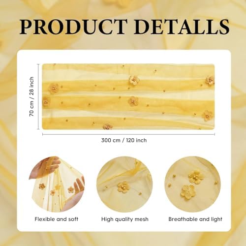 Artoid Mode Yellow Flower Pearl Yellow Gauze Table Runner 10FT, Seasonal Sheer Dining Holiday Wedding Birthday Baby Shower Table Decor for Home Party - Image 6