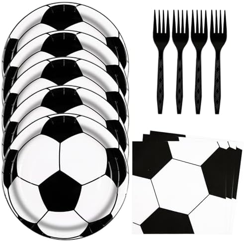 48Pcs Soccer Paper Plates&Napkins Soccer Birthday Party Supplies by BOKFJBP