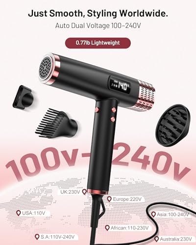 MESCOMB Hair Dryer with Diffuser, Dual Voltage Travel Blow Dryer,0.77 lb - Image 3