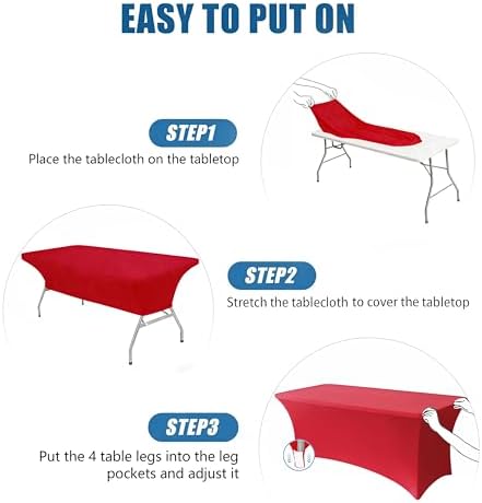 6FT Red Table Cloth - 2 Pack Fitted Stretch Rectangle Spandex Tablecloth, Washable Table Cover for Party, Picnic, Wedding, Banquet, Birthday and Festival(30" x 72") - Image 5