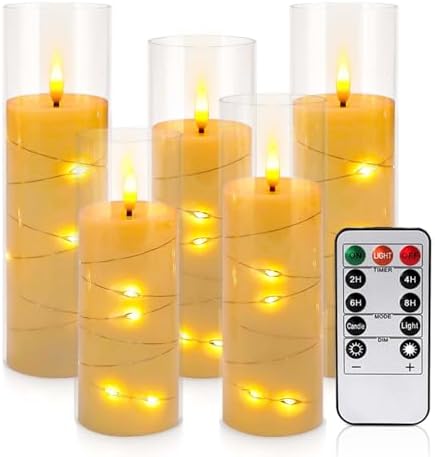 Pack of 5 (D2.2 X H 5" 6" 7") Ivory Flickering Flameless Candles Battery Operated with Remote, LED Pillar Candles with Realistic Moving Wick for Halloween, Christmas, Home Decor. - Image 2