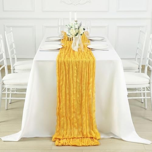 1 Pack Gold Cheesecloth Table Runner 120 Inch Boho Wedding Decor - Image 4
