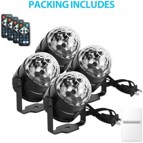 NEQUARE Disco Ball Party Lights 4-Pack, Sound Activated Strobe with Remote - Image 4