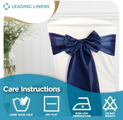 Leading Linens 150 pcs Navy Blue 108"x8" Satin Bow Sash Chair Cover Decor - Image 6