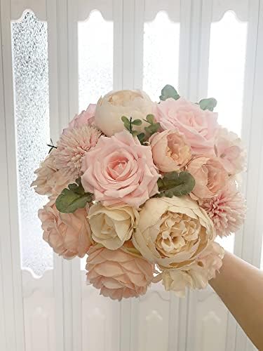 FACINOC Peonies Artificial Flowers Pink Silk Roses Blush Peony Bulk for DIY Wedding Bouquet Bridal Shower Decorations Fake Floral Arrangement Party Table Centerpieces Home Decor Indoor Peach Box 20pcs - Image 6