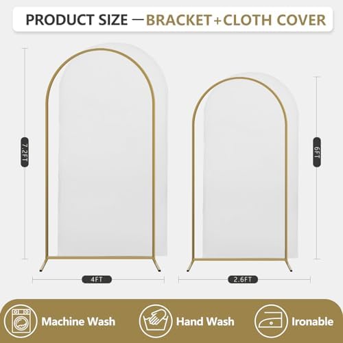 Arch Backdrop Stand and Cover Set, 2 Metal Balloon Arch Backdrop 7.2ft 6ft, Gold Arched Stand Frame for Wedding, Parties,Birthday,Decorations (White,7.2ft+6ft) - Image 2