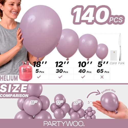 PartyWoo Dusty Purple Balloons 140pcs Lavender Boho Neutral Different Sizes - Image 6