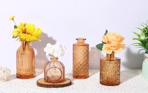 CUCUMI 12pcs Bud Vases for Centerpieces, Amber Gold Glass Vase Set - Image 3