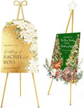 Interchangeable Bow & Star Top Gold Easel Stand for Sign, 62"–47" Height Adjustable Heavy Duty Wedding Easel Stand with 3 Display Modes — Perfect for Welcome Signs, Christmas Decor, Parties & Events by Furosa