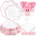 350 Pcs Pink and White Paper Plates and Napkins Set,Tableware for 50 Guest by Unknown