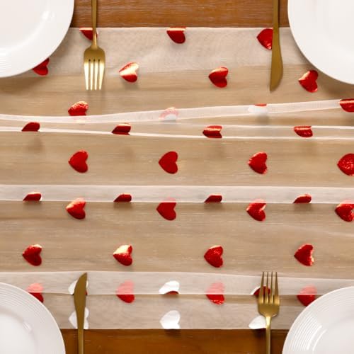 Gold Gauze Table Runner Red Heart Sheer Romantic Wedding Party Table Decor - Image 5