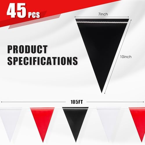 Pennant Banner Flags(RED+BLACK+WHITE+,45pcs,105FT) - Image 2