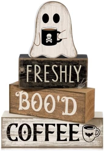 Moucuny 4 Pcs Halloween Coffee Table Decorations Ghost Stacked Wooden Decor by Moucuny