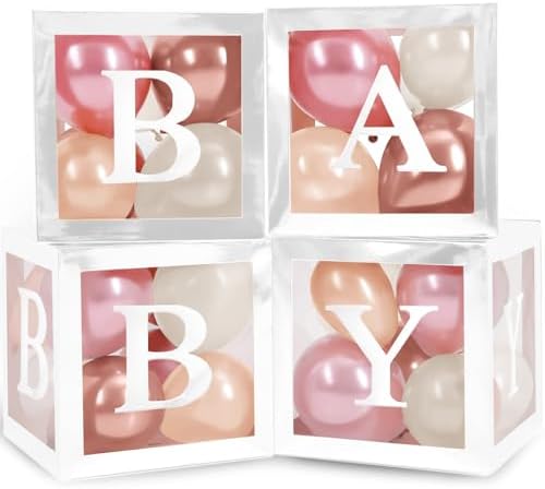 44-Pc Baby Shower Boxes & Balloons, Gender Reveal - Dusty Pink, Sand & Nude by Vellax