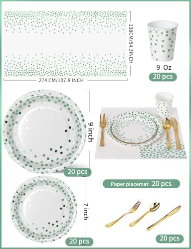 Nkaiso 141Pcs Green Dot Paper Plates and Napkins Party Supplies-20 Guests - Image 3