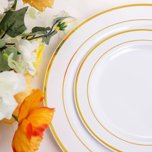 NOCCUR 700PCS Gold Plastic Plates - Gold Disposable Dinnerware Set for 100 - Include 200 Dinner/Dessert Plates, 300 Cutlery, 100 Cups, 100 Napkins, Idea for Wedding/Party/Fall/Thanksgiving - Image 5