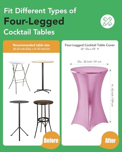 KeyWave Spandex Cocktail Table Covers, 32x43 Inch, Shiny Pink, 8 Pack - Image 3
