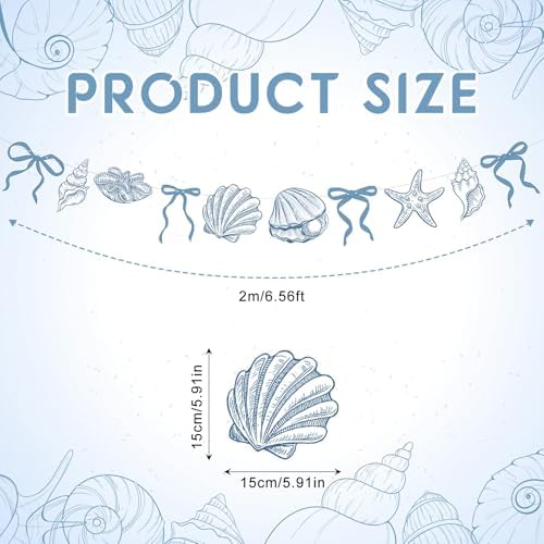 Oudain 2 Pack Blue Bow Seashell Starfish Banner 6.56 Ft Ocean Beach Decor - Image 2