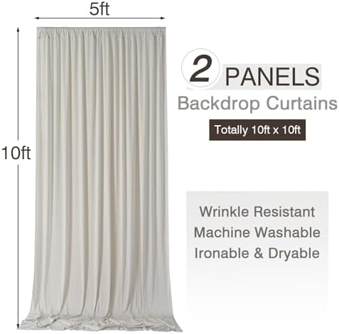 10x10ft Wrinkle Free Beige Backdrop Curtains for Parties, 2 Panels 5x10ft Silky Polyester Photo Backdrop Drapes Back Drop Cloth Drapery for Wedding Birthday Photography Background - Image 6