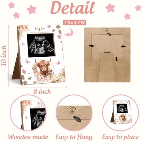 Highland Cow Baby Shower Decor Frame,Pink Cow Baby Shower Party Supplies, for Expecting Parents-to-Be Keepsake Gifts, Pregnancy Sonogram Frame Keepsake, Gender Reveal Present - Image 2