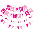 Pink White Happy Birthday Banner Hanging Sign Circle Dot Triangle Bunting by Unknown