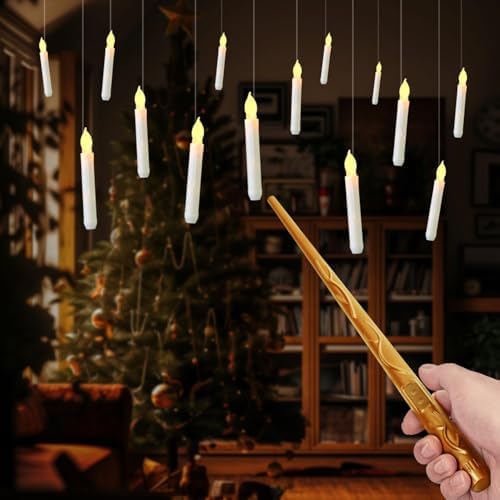 Raycare 20 Pcs Floating Candles with Wand, Magic Hanging Candles Flameless, Flickering LED Taper Candle with Wand Remote, Warm Light, Battery Operated Window Candle for Halloween Witch Wizzard Decors - Image 6