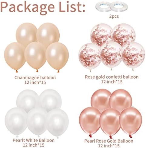 Rose Gold Balloons, 60PCS 12inch Rose Gold White Champagne Latex Balloon Confetti Balloons with Ribbon for Wedding, Baby Shower, Birthday, Engagement, Bridal Shower, Princess Party - Image 2