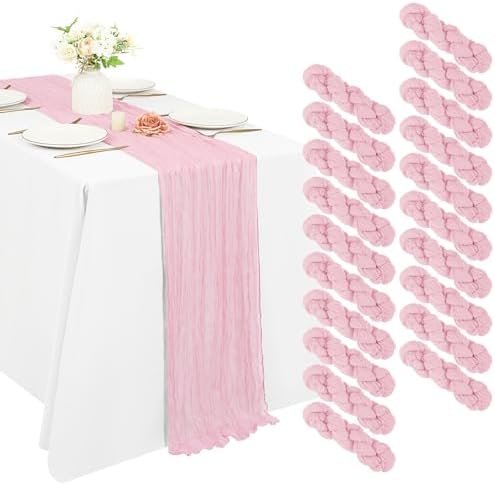 20 Pack Cheesecloth Table Runner 20 x 120 Inch, Light Pink by XLEUDTER