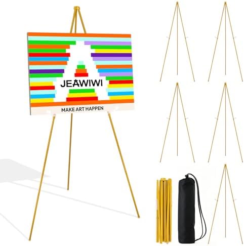 JEAWIWI 6 Pcs Lightweight Easel Stand, 66 Inch, Gold, with Portable Bags by JEAWIWI