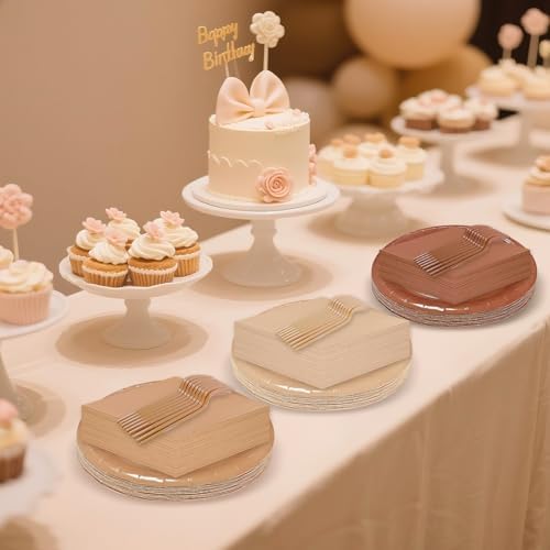 Serves 35 Guests Gradient Brown Plates and Napkins Party Supplies - Image 5