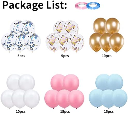 Balloons Pink and Blue, 60 Pack 12 Inch Pastel Light Pink Blue with Metallic Gold Confetti Balloons for Birthday, Gender Reveal, Baby Shower, Boy or Girl Party Decoration - Image 2