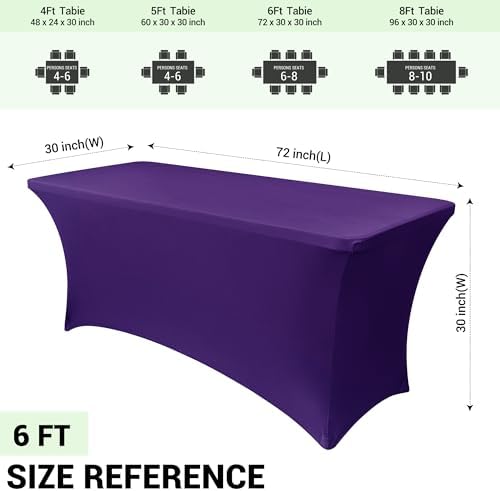 Obstal 6ft Spandex Table Cover for Folding Tables, 2 Pack, Dark Purple - Image 4