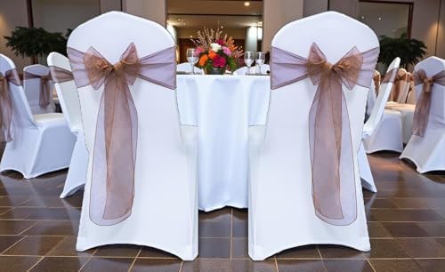MDS Pack of 75 Organza Chair Sashes for Wedding & Event Décor – Coffee - Image 2