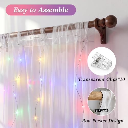 Ledido 10×8ft White Tulle Backdrop Curtains with RGB Lights, 2 Panels 5×8ft - Image 4