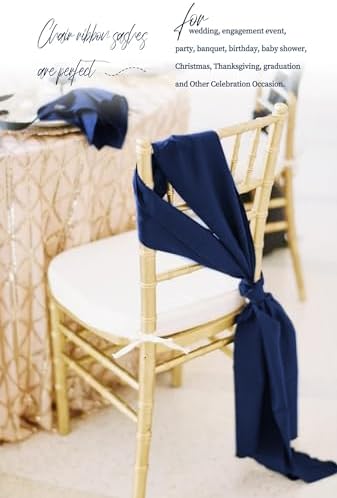 fani 60 PCS Satin Chair Sashes, 7x78 Inch, Navy Blue - Image 6