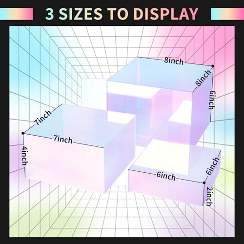 3-Pack Iridescent Acrylic Display Risers, Rainbow Nesting Cubes for Dessert - Image 3