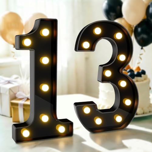 Pooqla 13th Birthday Decorations for Boys, Large Black Light Up Numbers by Pooqla