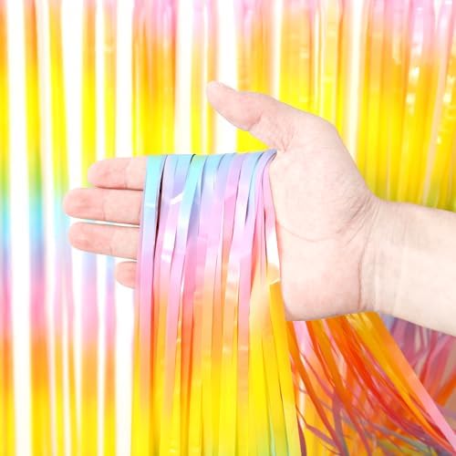 Voircoloria Pastel Foil Fringe Backdrop Curtains,3.3x8.2ft, 3 Pack - Image 2