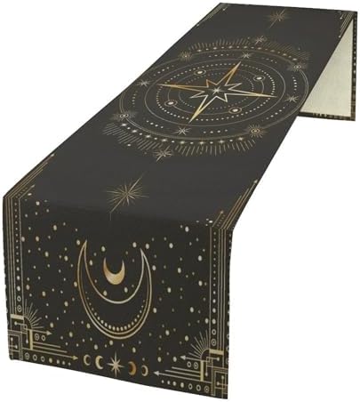 Moon Phase Table Runner Boho Vintage Mystic Tarot Stars Radial Circles Celestial Crescents Dinner Runner for Farmhouse Party Holiday Home Kitchen Dining Table Decoration 13"x120" by SHElifestyle