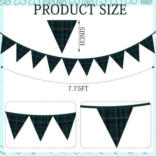Lumina 2 Pcs Green Blue Tartan Plaid Pennant Banner Fabric Bunting 7.75 ft - Image 2