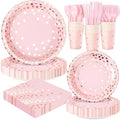 Pink Rose Gold Dots Party Plates,168PCS Birthday Tableware Party Supplies by FightingtoAchieve