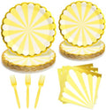 96PCS Yellow Party Paper Plates with Gold Scalloped Edge, Yellow Scalloped 9inch 7inch Dessert Paper Plates Party Supplies for Birthday Bridal Shower Picnic, Serve for 24 Guests, Striped by WelcometoUVTQSSP