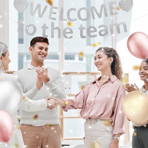 Pre-Strung Glitter Welcome to the Team Banner Welcome Banner Welcome Decorations for Office New Hire Events Corporate Onboarding & Team Building Parties (Silver) - Image 5