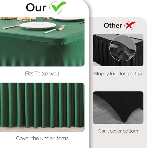 Wish Care 2 Pack Hunter Green Stretch Spandex Table Clothes for 8 Foot Rectangle Tables, 8FT Wrinkle Free Fitted Tablecloths Ruffles Design Table Cover for Party, Banquet, Wedding and Events - Image 3